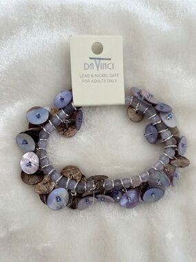 DaVinci Lavender and Brown Shell Beaded Stretch Disc Cluster Bracelet